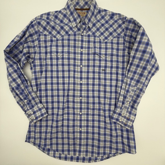 Miller Ranch Mens Plaid Snap Button Western Shirt Blue White Size L - Picture 2 of 9